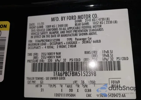 2021 Ford Mustang Gt Fastback из США, поврежденный, VIN 1FA6P8CF8M5152398